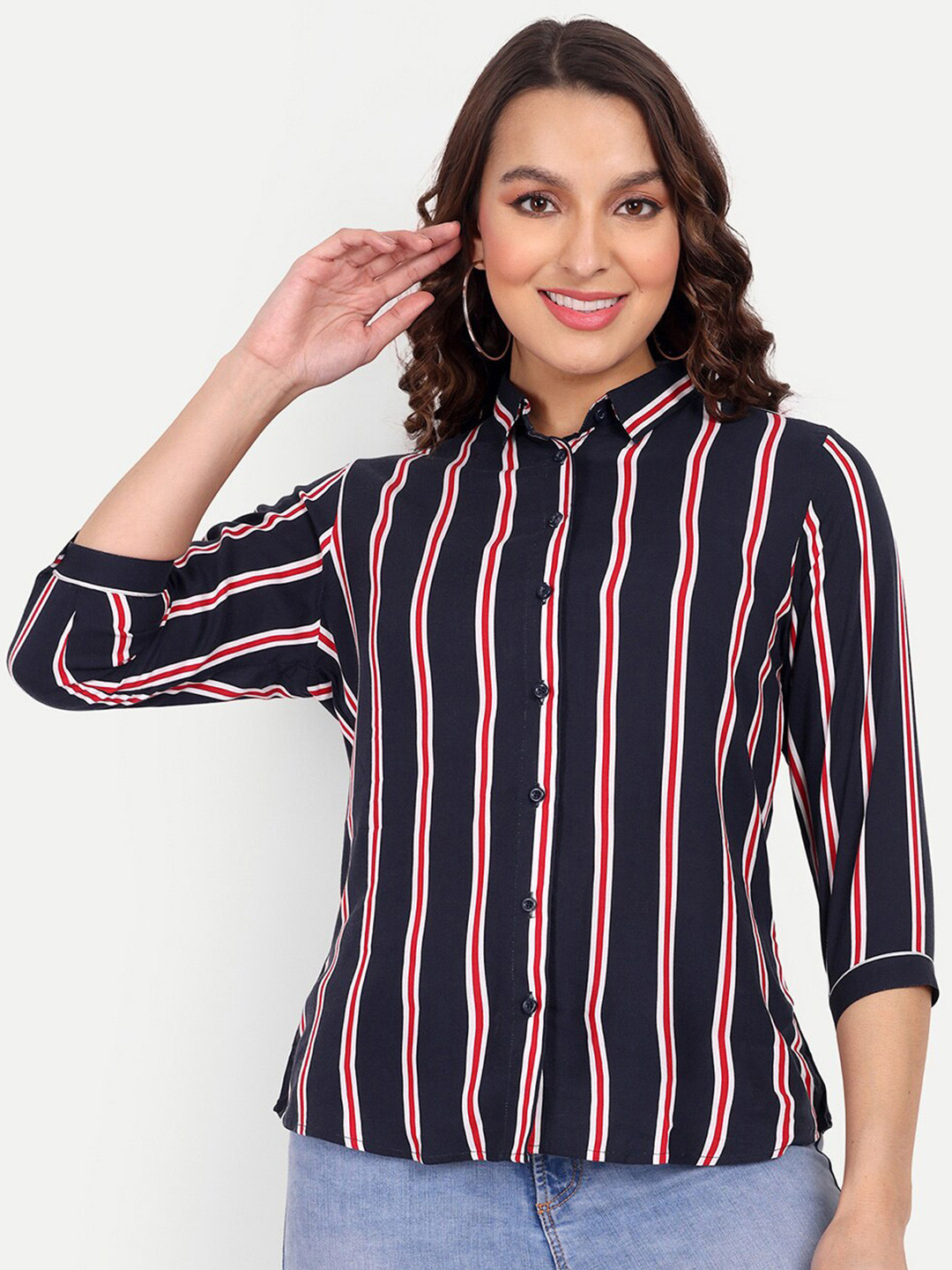 ASCIIBLUES Vertical Striped Slim Collar Casual Shirt