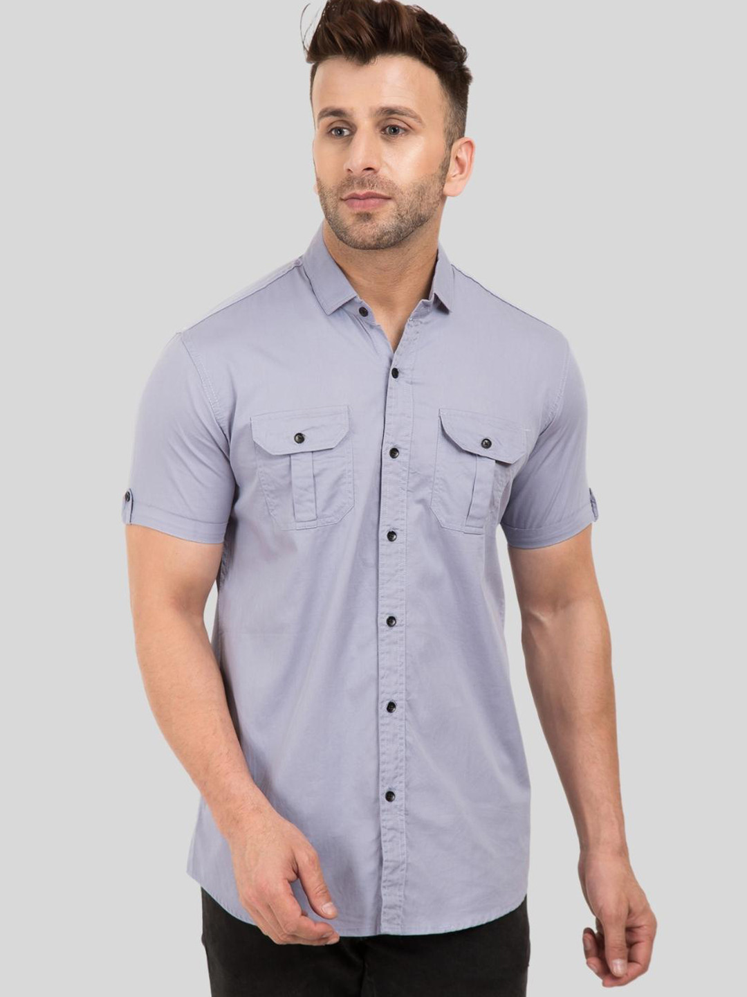 DEZANO Classic Flap Pocket Roll-Up Sleeves Casual Cotton Shirt