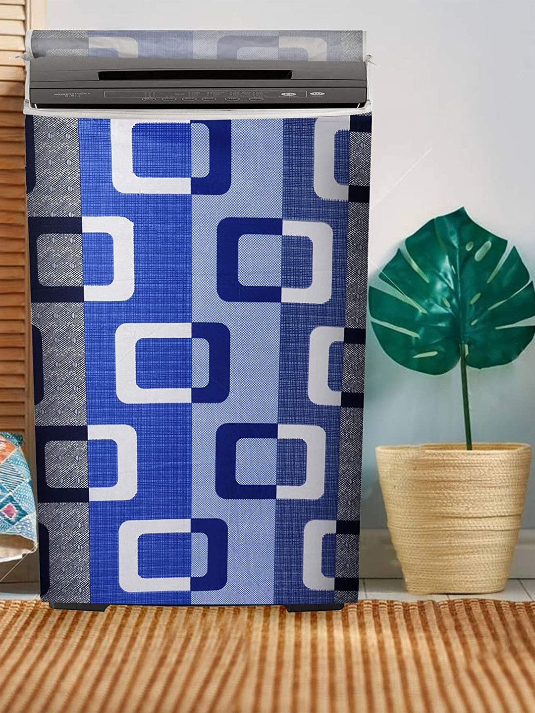 Dakshya Industries Blue & White Printed Washing Machine Cover