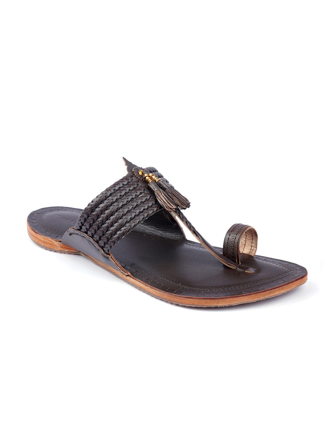 KORAKARI Men Braided Tassel Ethnic Leather Kolhapuri Sandals