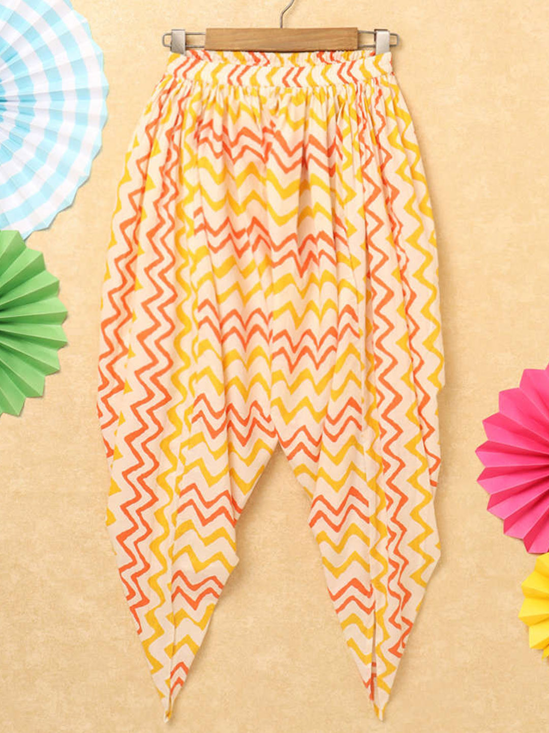 KiddoPanti Girls Geometric Printed Loose Fit Pure Cotton Harem Pants