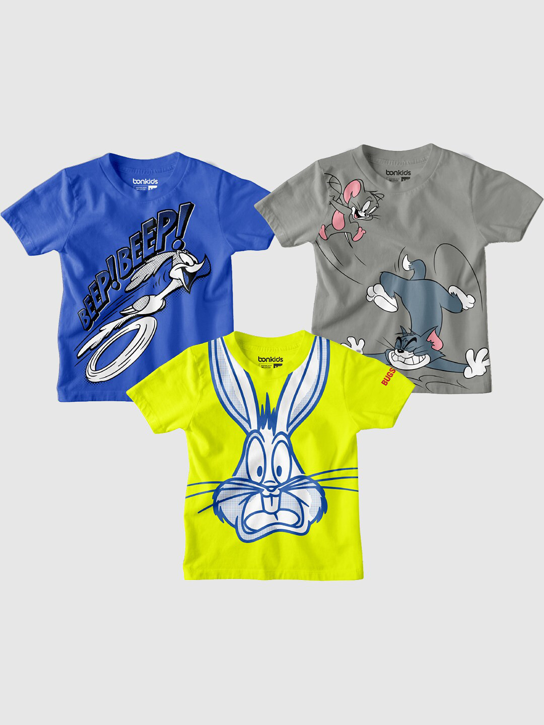 BONKIDS Boys Round Neck pack of 3 Graphic Printed Cotton T-shirt