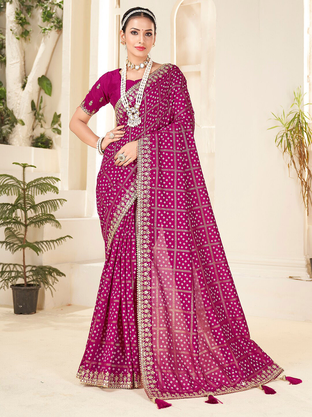Mitera Bandhani Printed Zardozi Saree