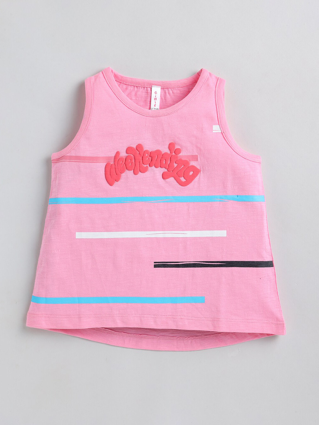 Ginie Typography Printed Cotton Knitted A-Line Top