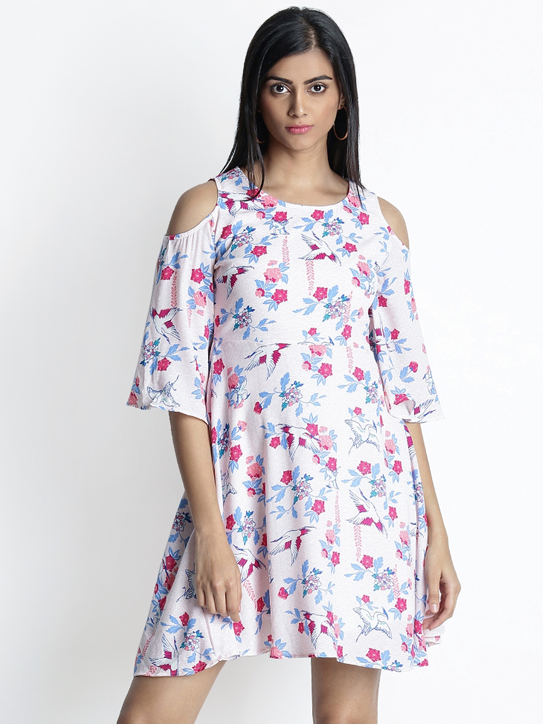 Honey by Pantaloons Women Off-White & Pink Floral Printed Fit and Flare  Dress