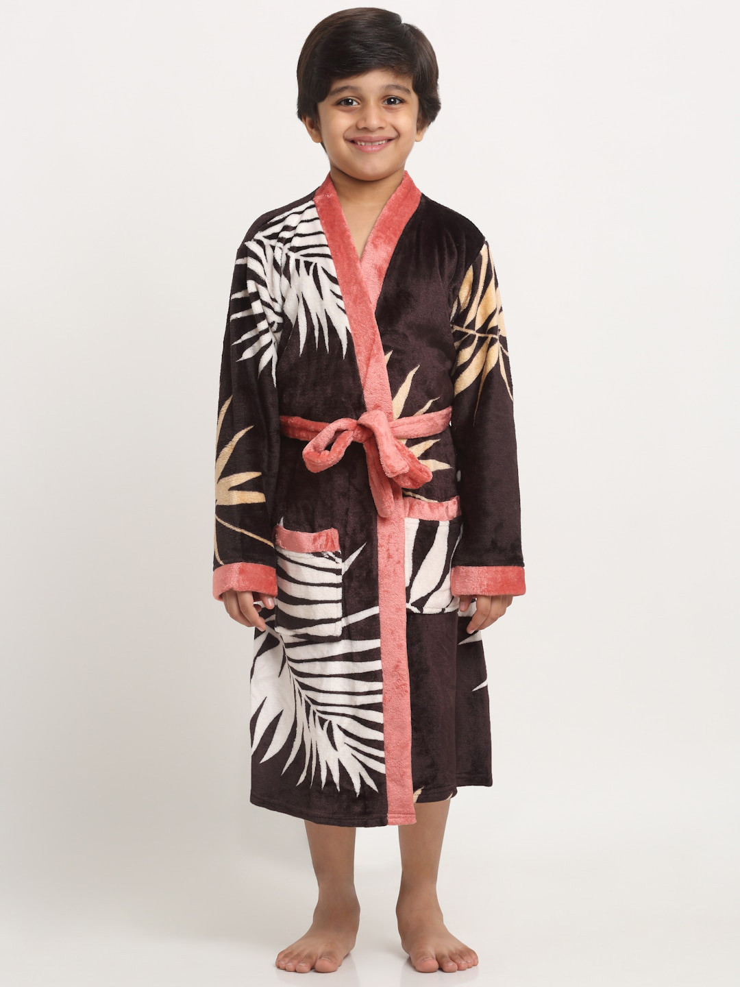 KLOTTHE Purple Leaf Wool Drawstring Midi Bath Robe