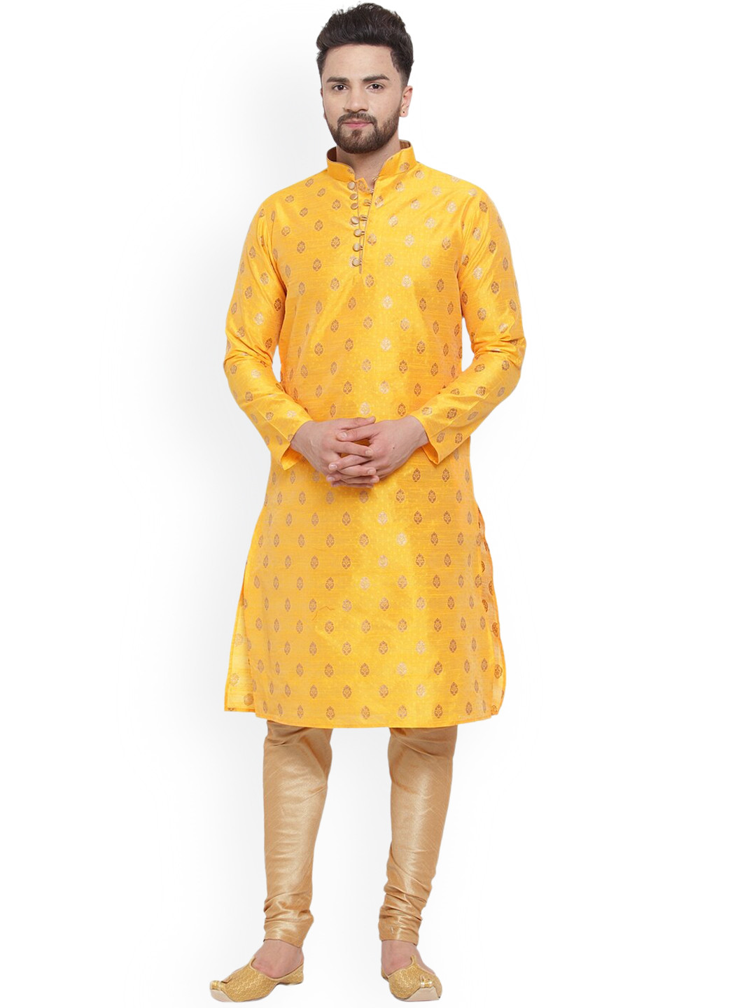 Sydney Heights Woven Design Mandarin Collar Zari Kurta with Churidar
