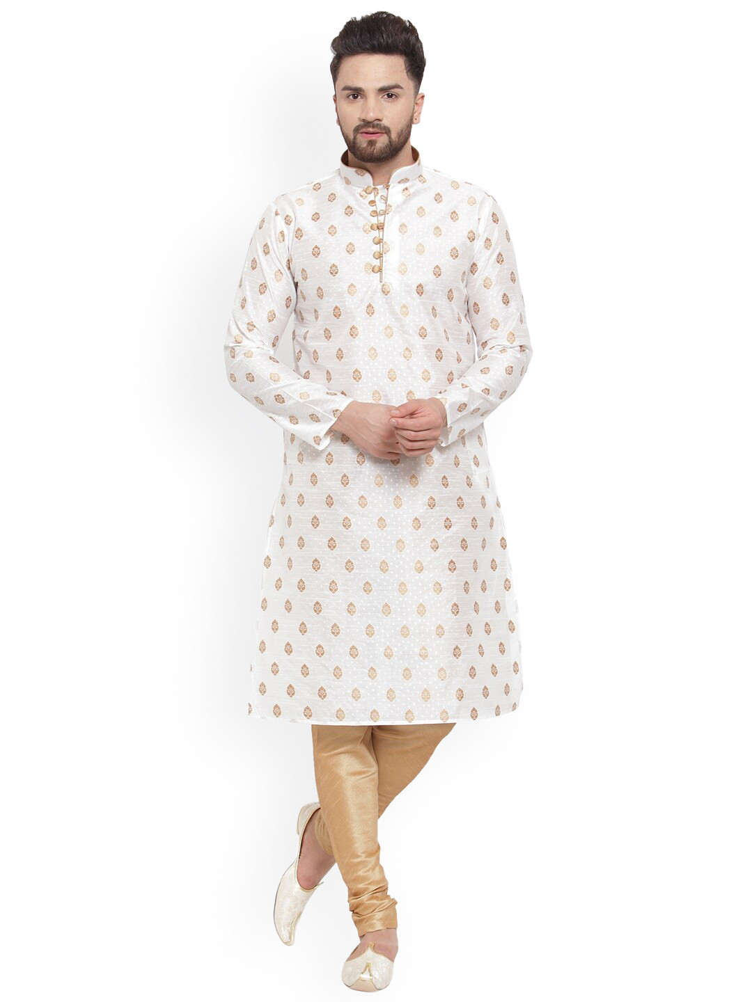 Sydney Heights Mandarin Collar Zari Ornamentation Regular Kurta with Churidar