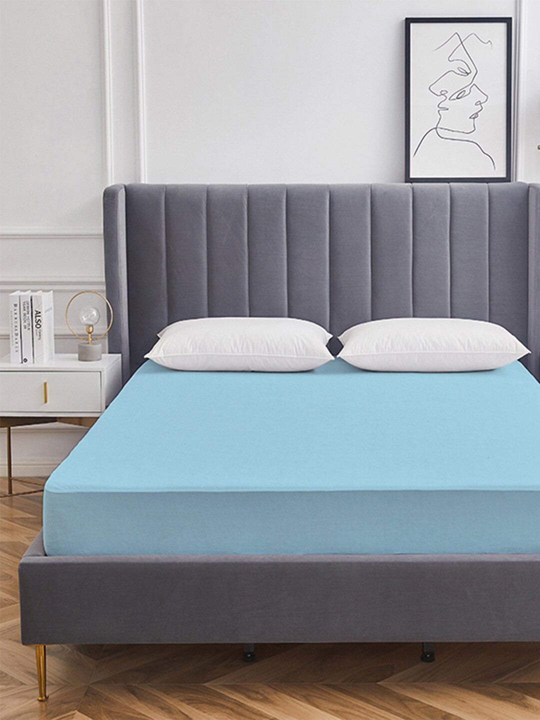 AVI Blue Terry Cotton Waterproof California King Bed Mattress Protector