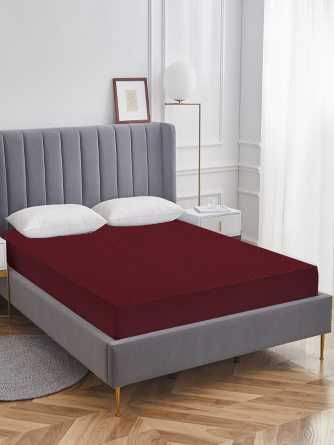 AVI Maroon Terry Cotton Waterproof Single Bed Mattress Protector