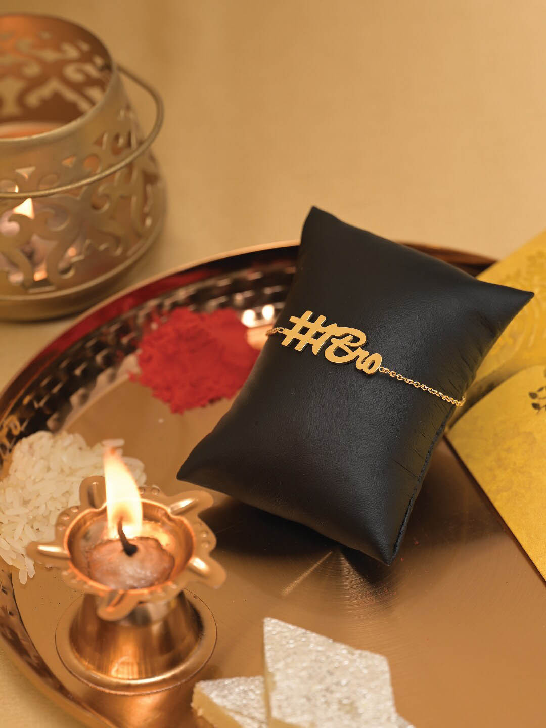 PALMONAS 18KT Gold-Plated #Bro Charm Rakhi