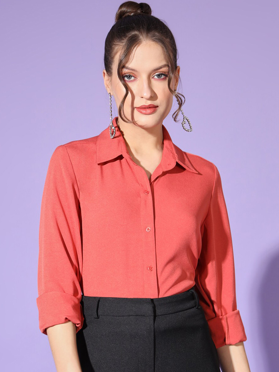 angloindu Spread Collar Long Sleeves Casual Shirt