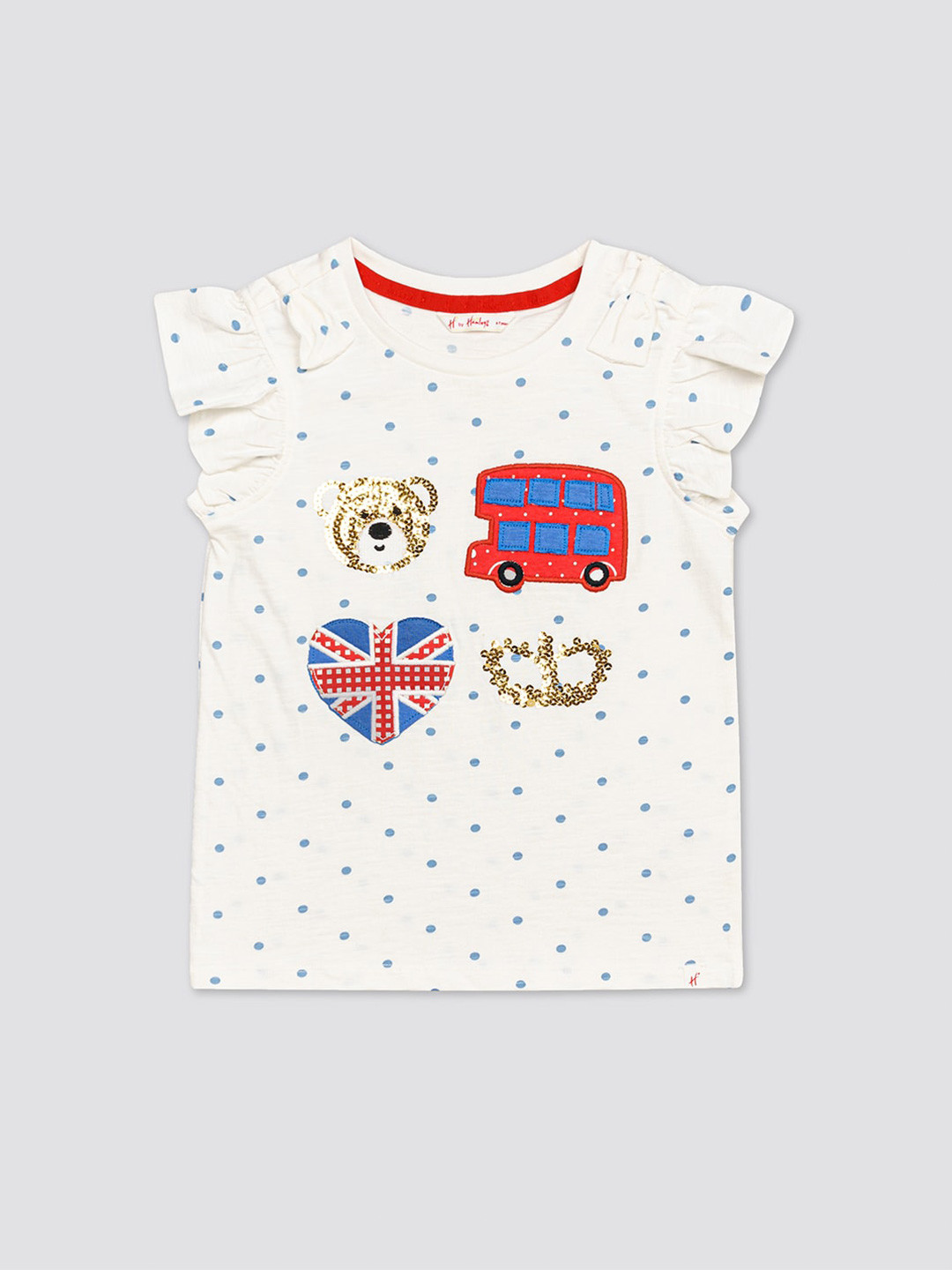 H By Hamleys Girls Polka Dot Printed Embroidered Cotton Regular Top