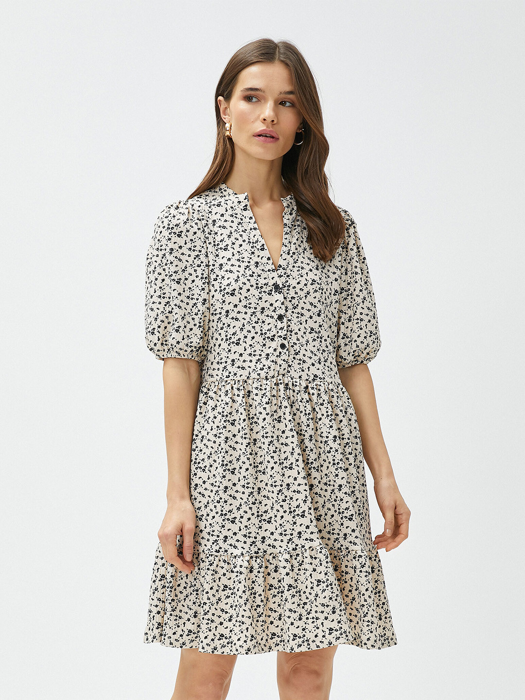 Koton Black Animal Print Fit & Flare Dress