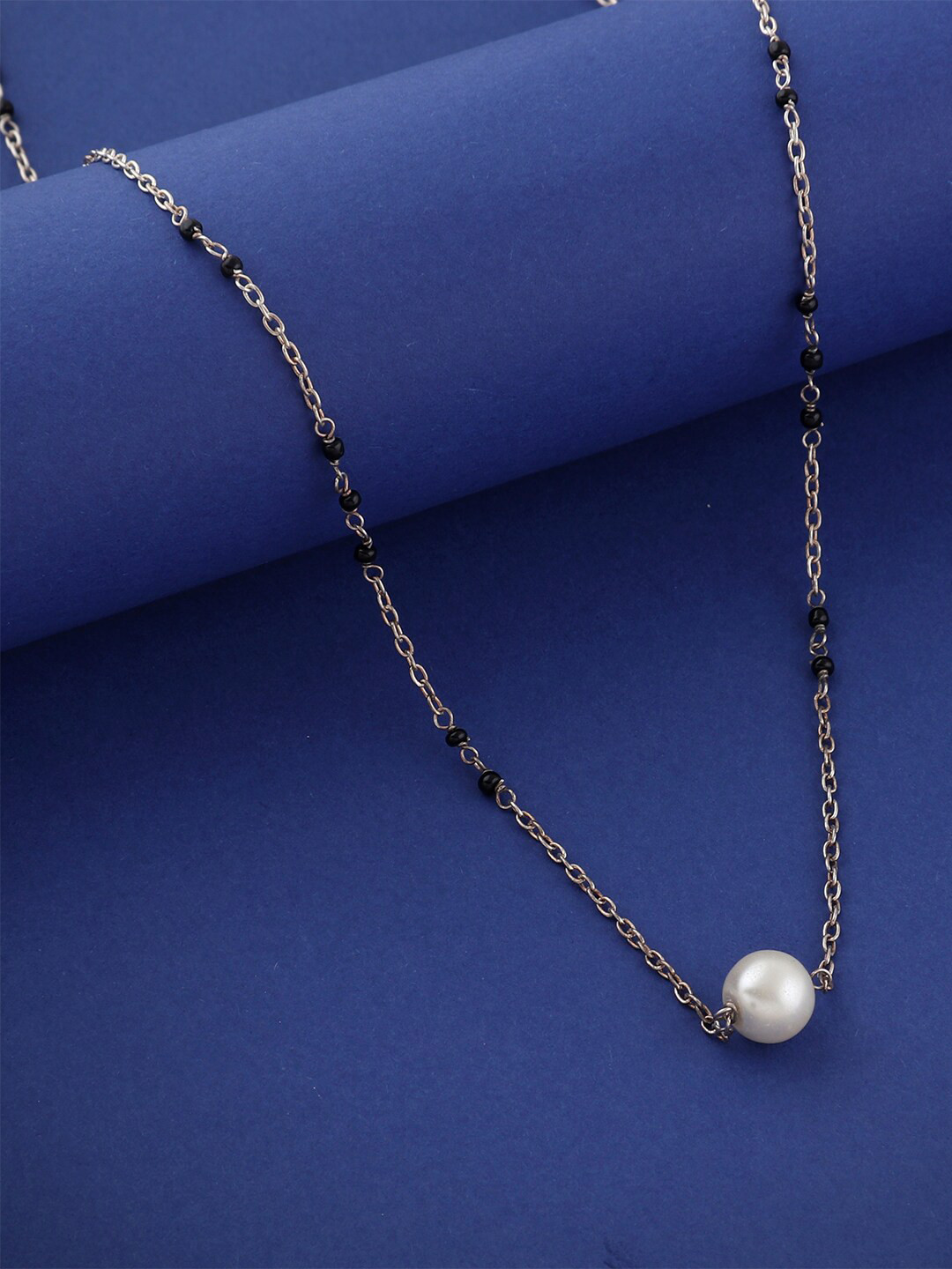 Abhooshan 925 Sterling Silver-Plated Pearl & Stone-Beaded Mangalsutra