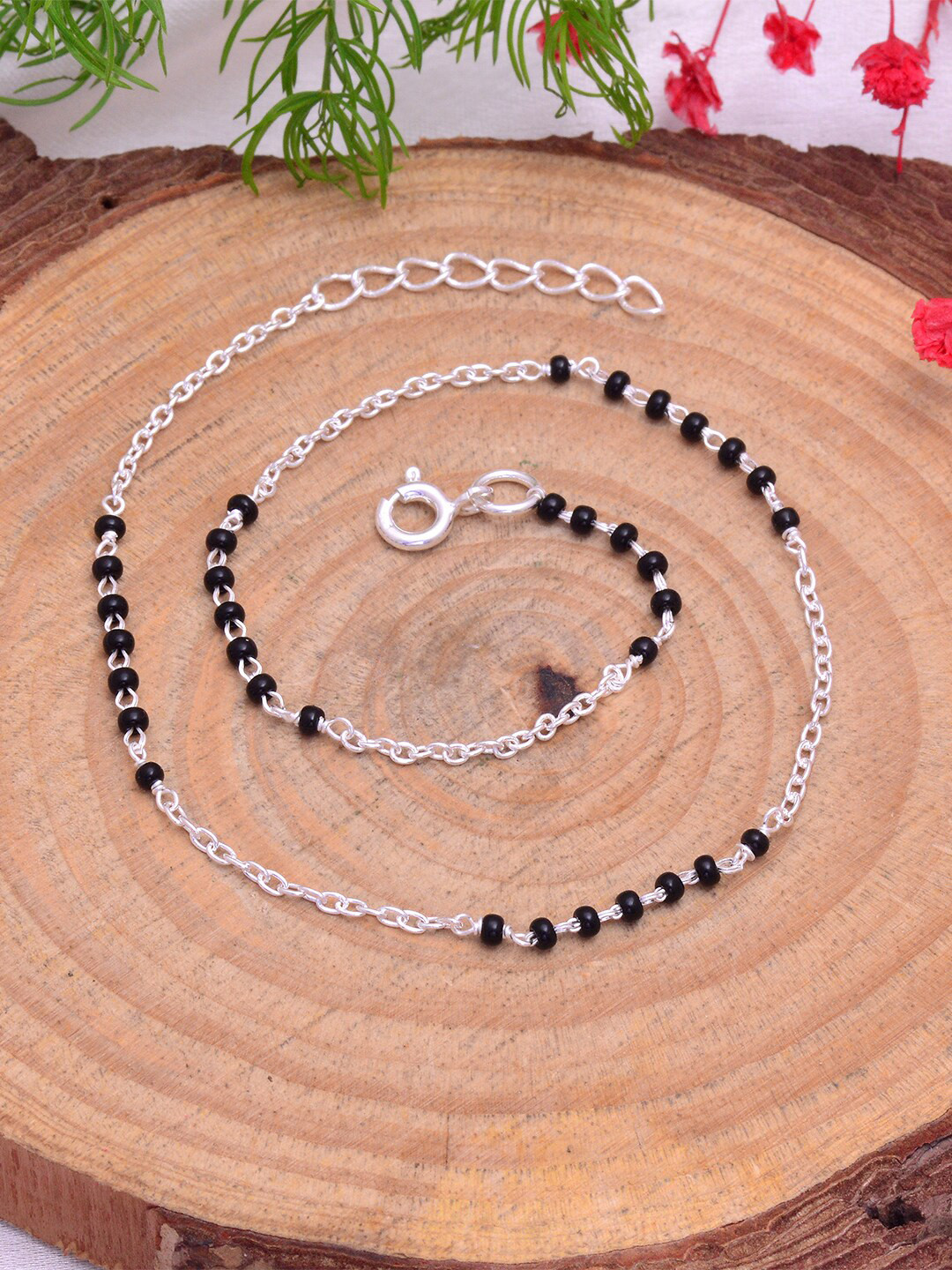 Abhooshan 92.5 Sterling Silver Beaded & Chain Anklet