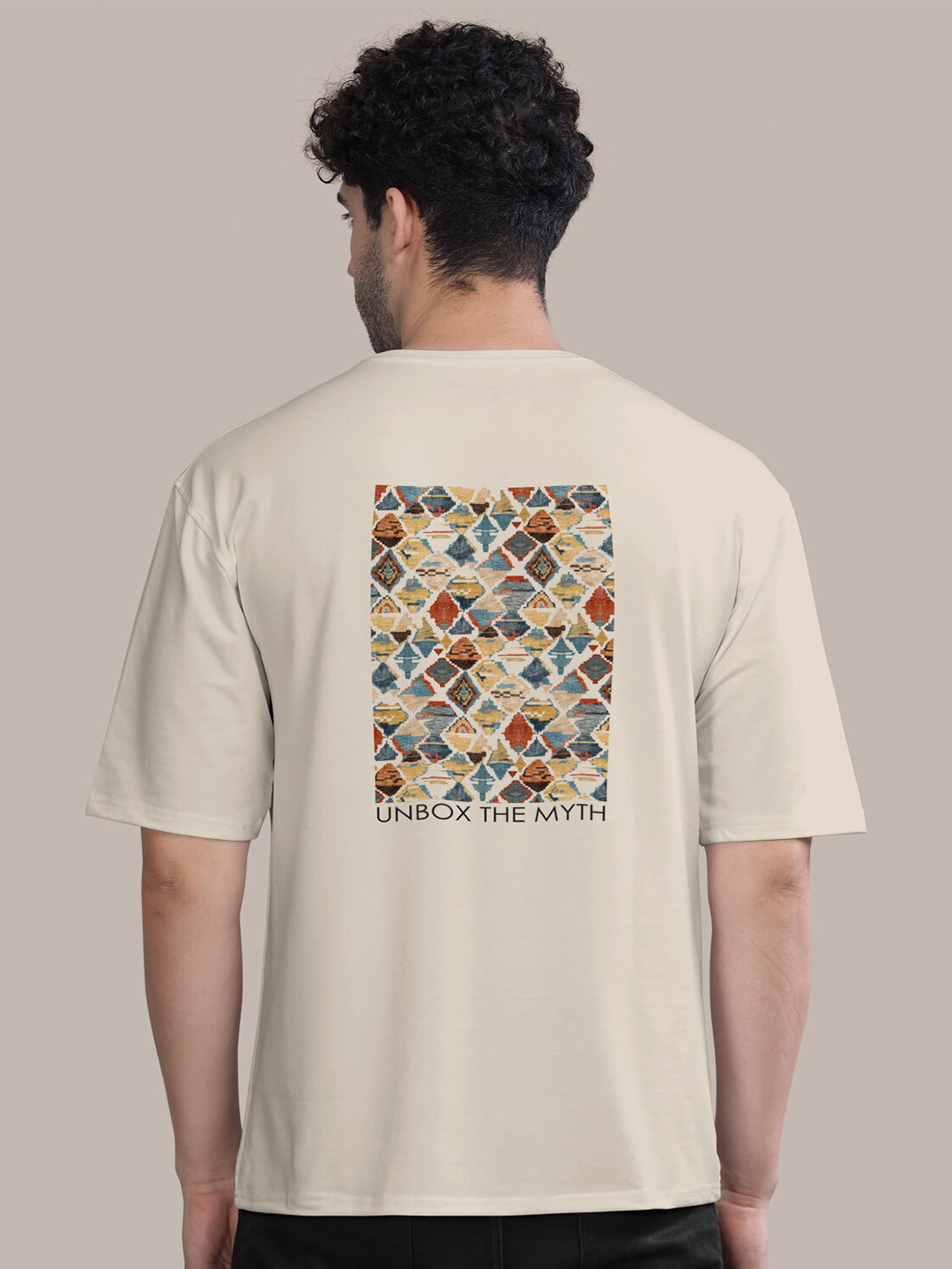 BULLMER Abstract Printed Round Neck Oversized Cotton T-shirt