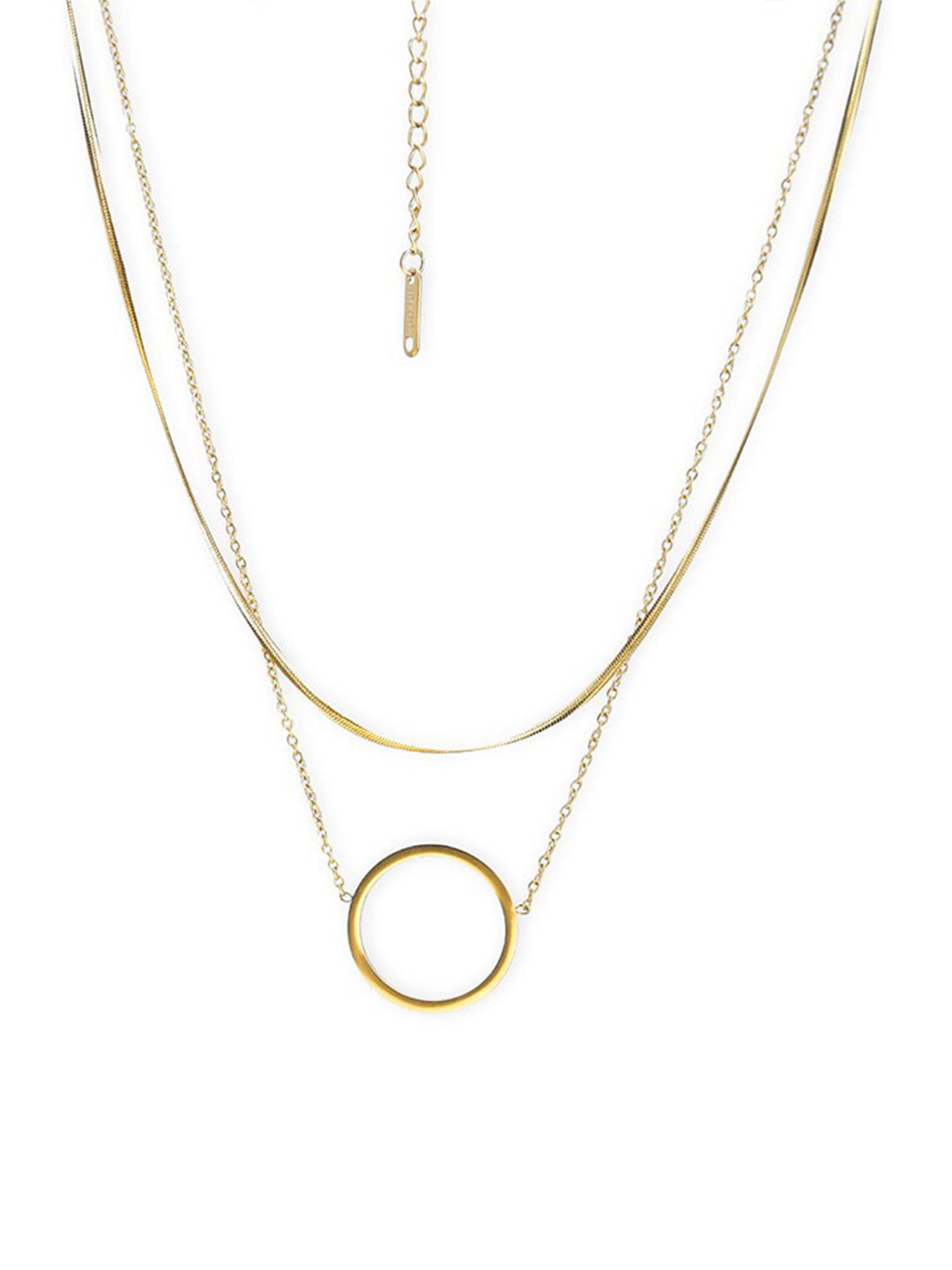 PALMONAS Gold Plated Circle Ring Double Layered Necklace