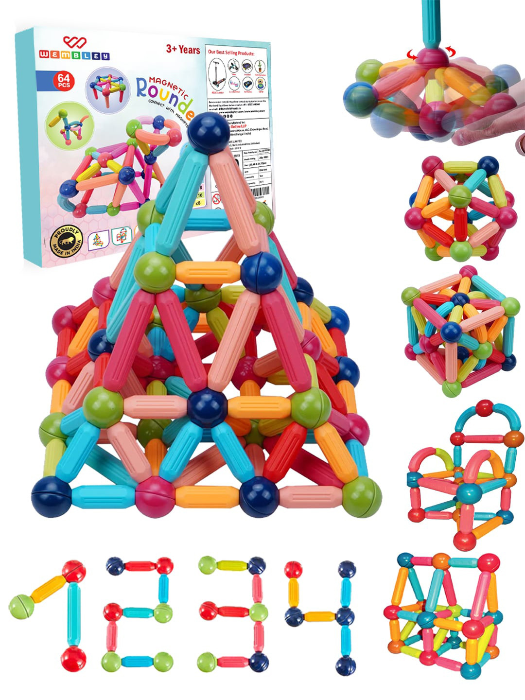 WEMBLEY Kids Constructing & Creative Magnetic Sticks With Balls