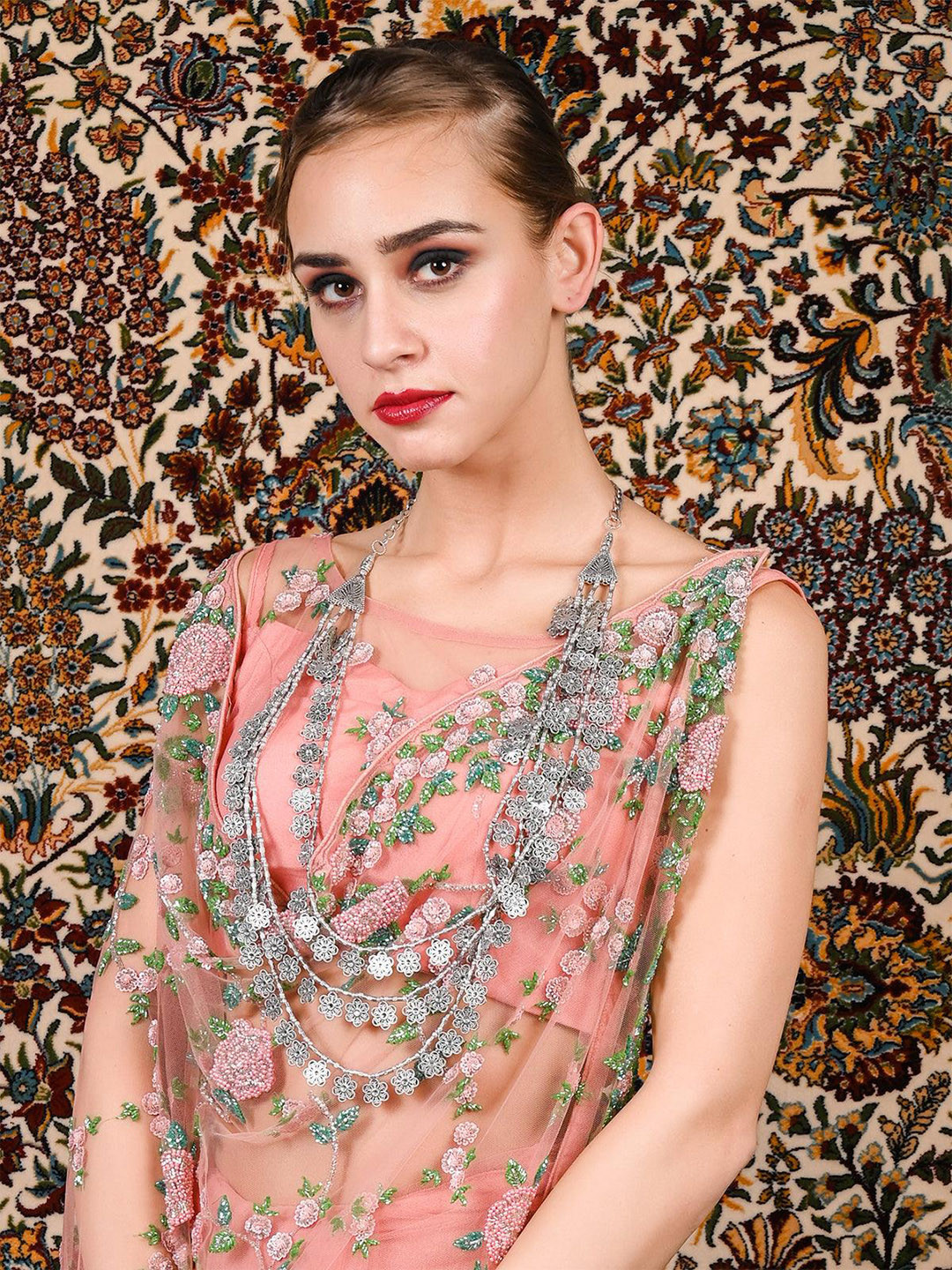 ODETTE Silver-Plated Layered Floral Necklace