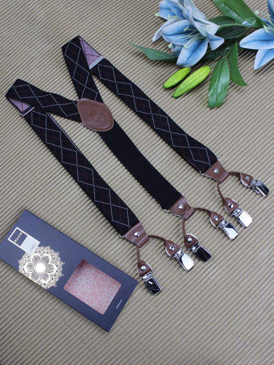 PELUCHE Unisex Checked Y Back 6 Clips Suspender