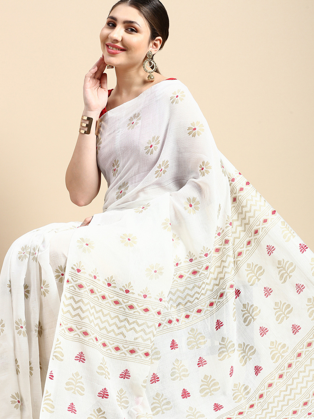 DESH BIDESH Woven Design Ethnic Motifs Pure Cotton Khadi Saree