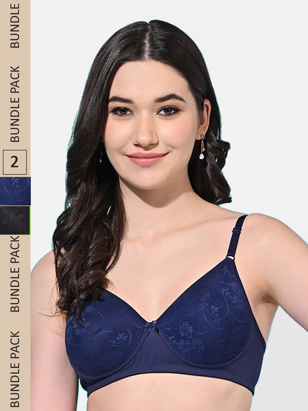 FIMS Pack Of 2 Floral Full Coverage Lightly Padded All Day Comfort Bra BRA_SLK-Y_Blue_SLK