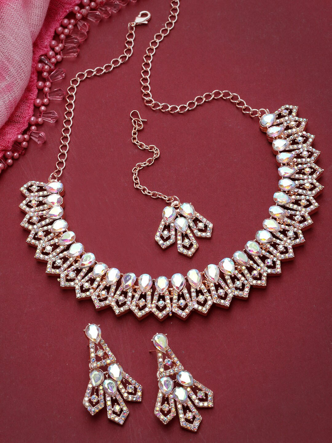 Sukkhi Rose-Gold Plated Stones Studded Choker Necklace Jewellery Set