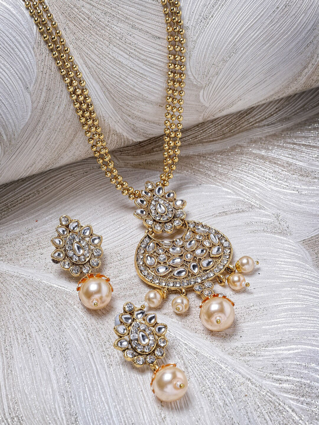 Sukkhi Gold-Plated Stone-Studded Multistring Long Necklace Jewellery Set