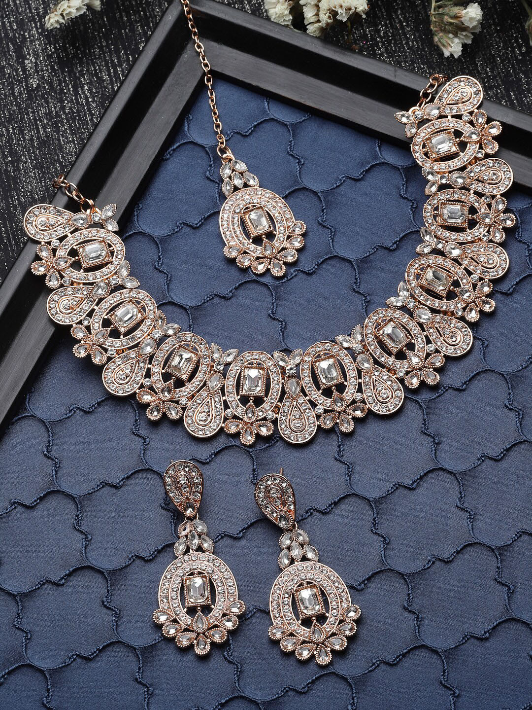 Sukkhi Gold-Plated American Diamond-Studded Jewellery Set With Maang Tika