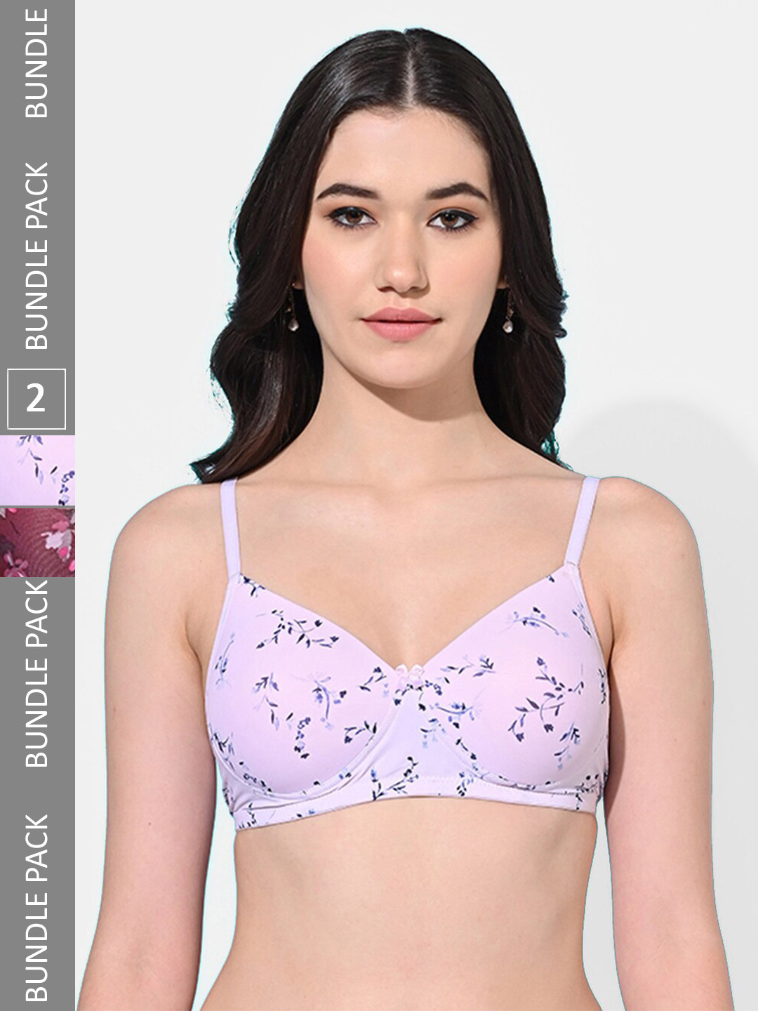 FIMS Pack Of 2 Printed Full Coverage All Day Comfort Bra BRA_SLK-U_Peach_SLK