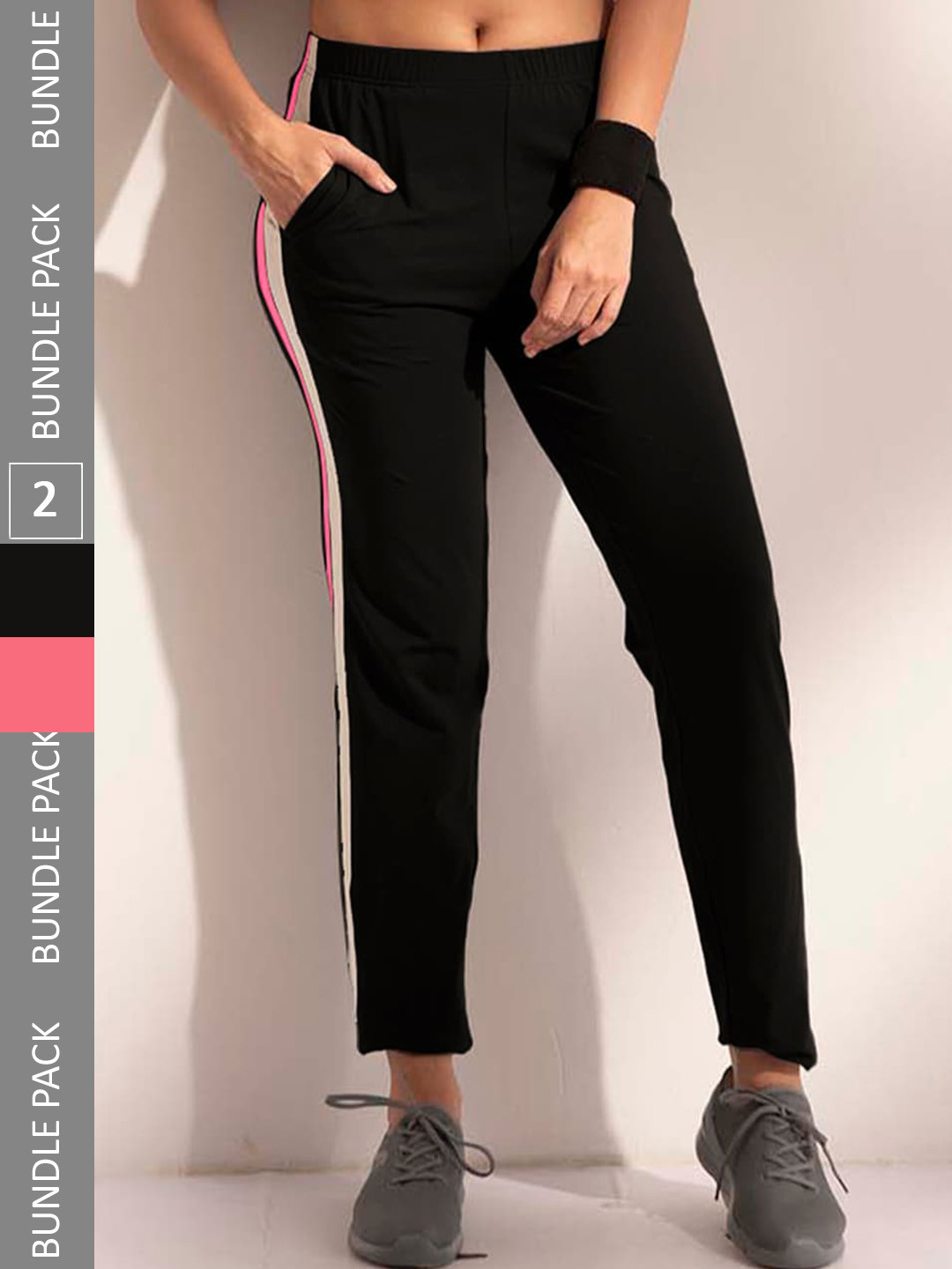 LYRA Women Pack Of 2 Assorted Cotton Relaxed Fit Anti Odour Outdoor Cotton Track Pants