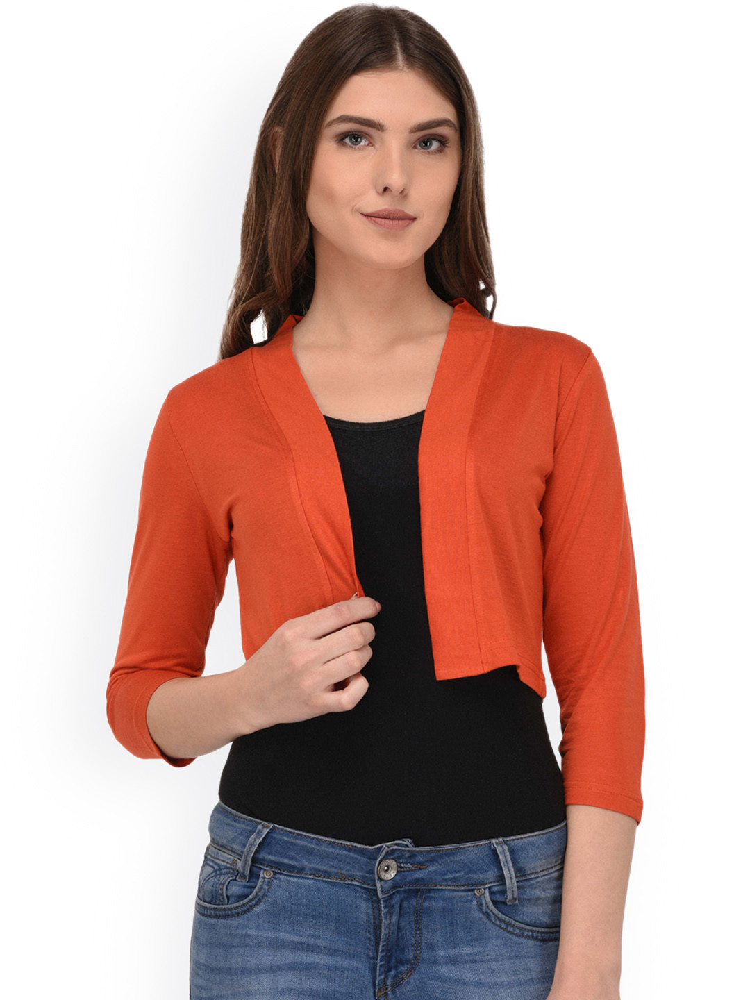 Espresso Orange Solid Open Front Shrug
