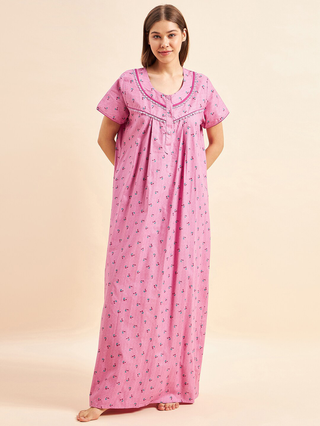 Sweet Dreams Rose Floral Printed Pure Cotton Maxi Nightdress