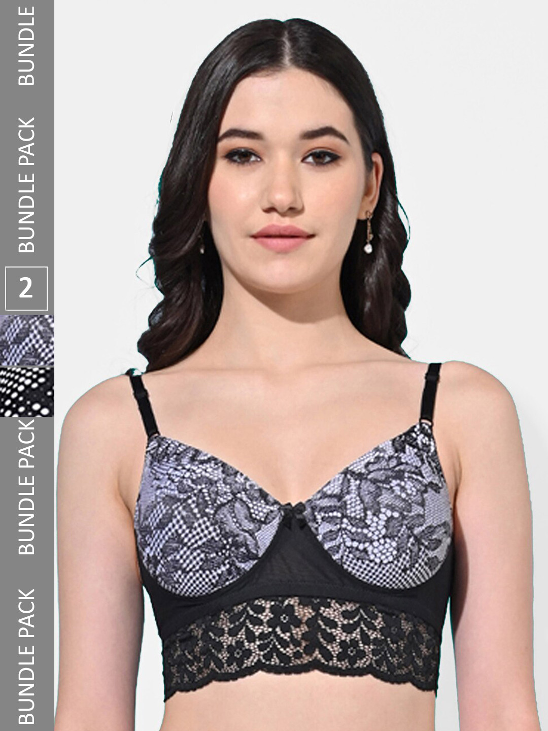 FIMS Pack Of 2 Printed Full Coverage All Day Comfort Bra BRA_SLK-P_Black_SLK