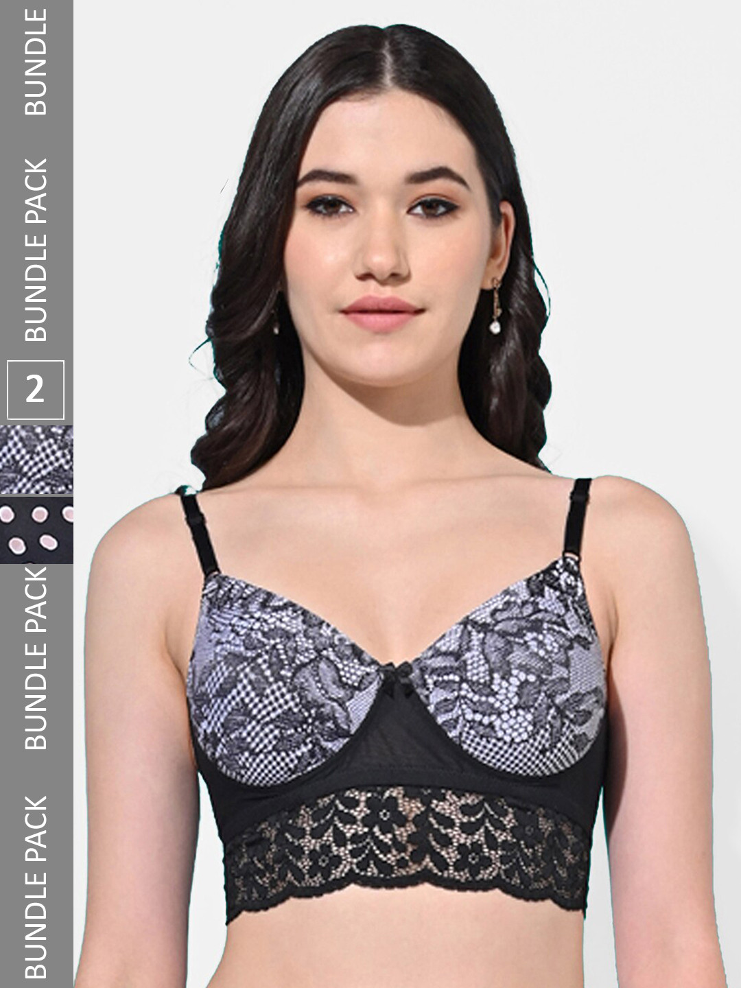 FIMS Pack Of 2 Printed Full Coverage All Day Comfort Bra BRA_SLK-P_Black_SLK