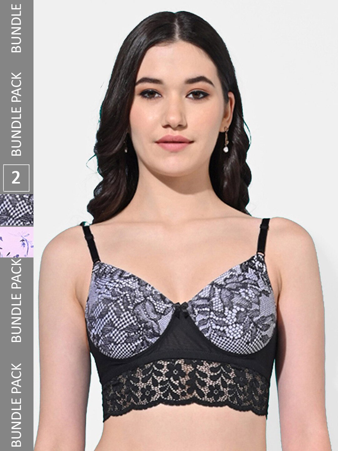 FIMS Pack Of 2 Printed Full Coverage All Day Comfort Bra BRA_SLK-P_Black_SLK
