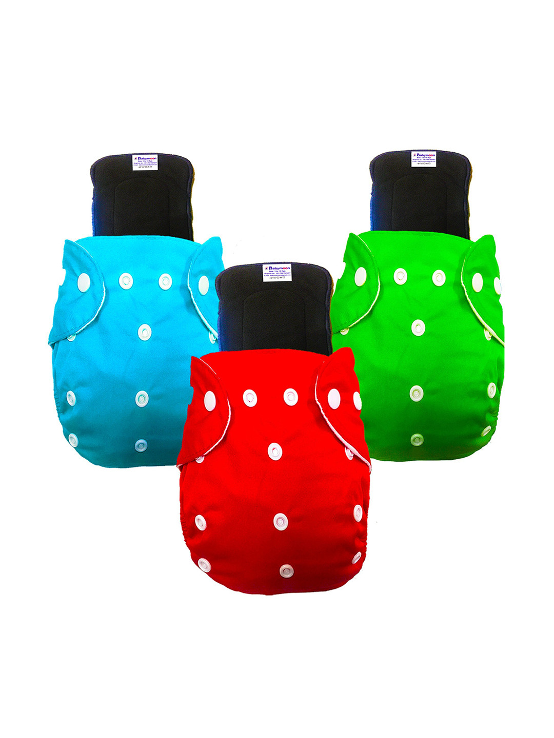 Babymoon Kids Pack Of 3 Washable Adjustable Reusable Cloth Diapers With 3 Inserts