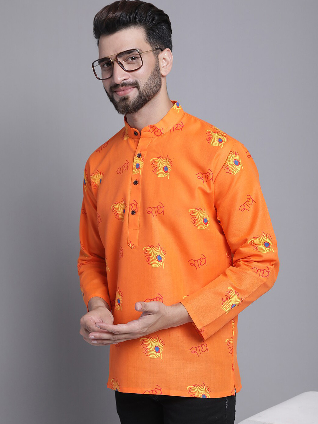 Armaan Ethnic Quirky printed Band Collar Block Print Straight Kurta