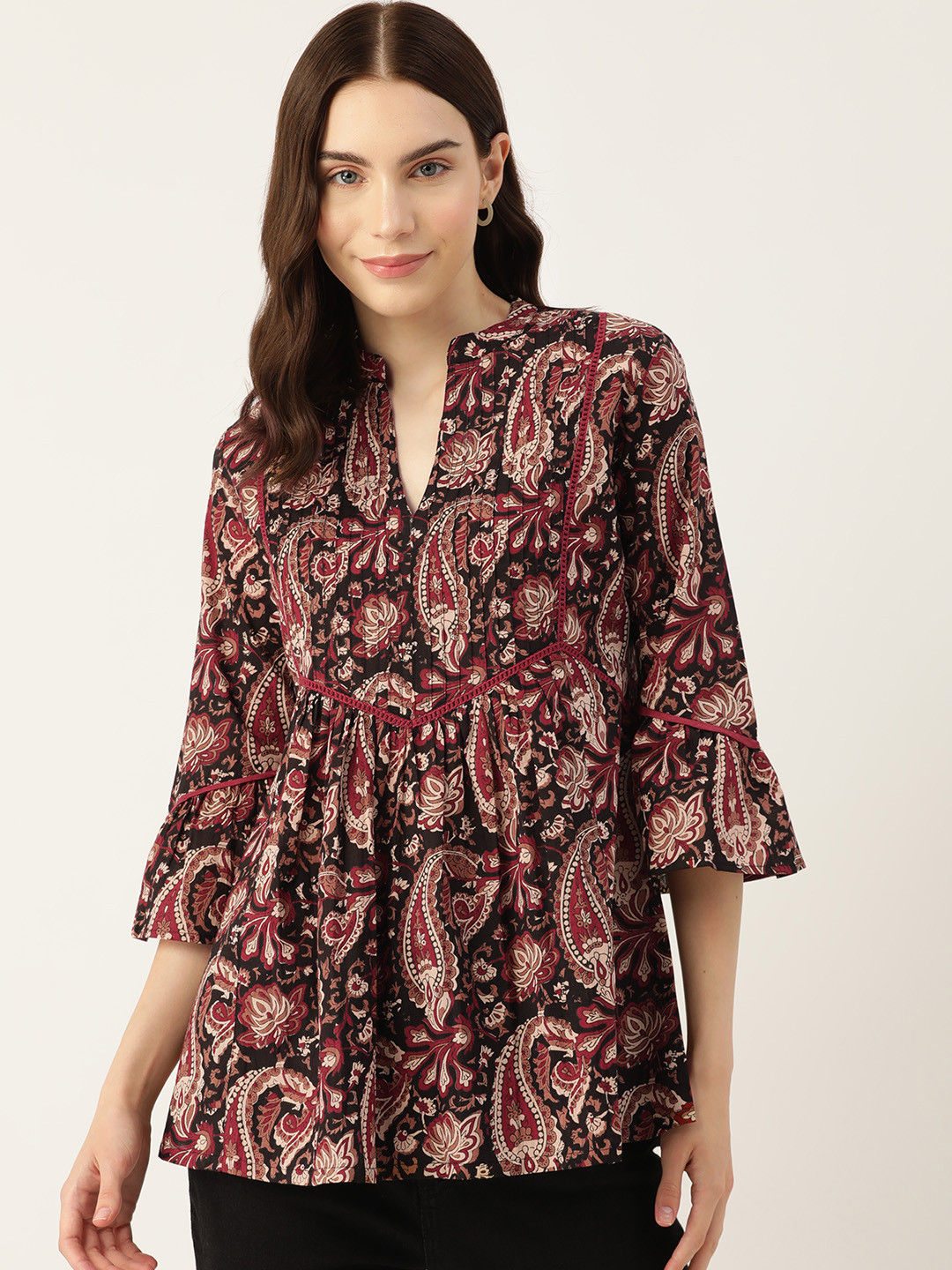 Jaipur Morni Print Mandarin Collar Cotton Top