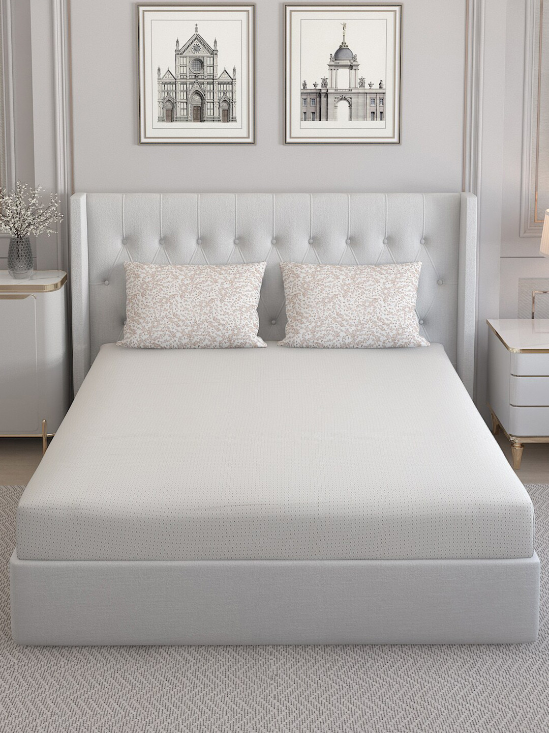 Monte Carlo Melissa Beige Abstract Pure Cotton Breathable 210 TC Queen Superfine Bedsheet with 2 Pillow Covers-90 x 100 inches