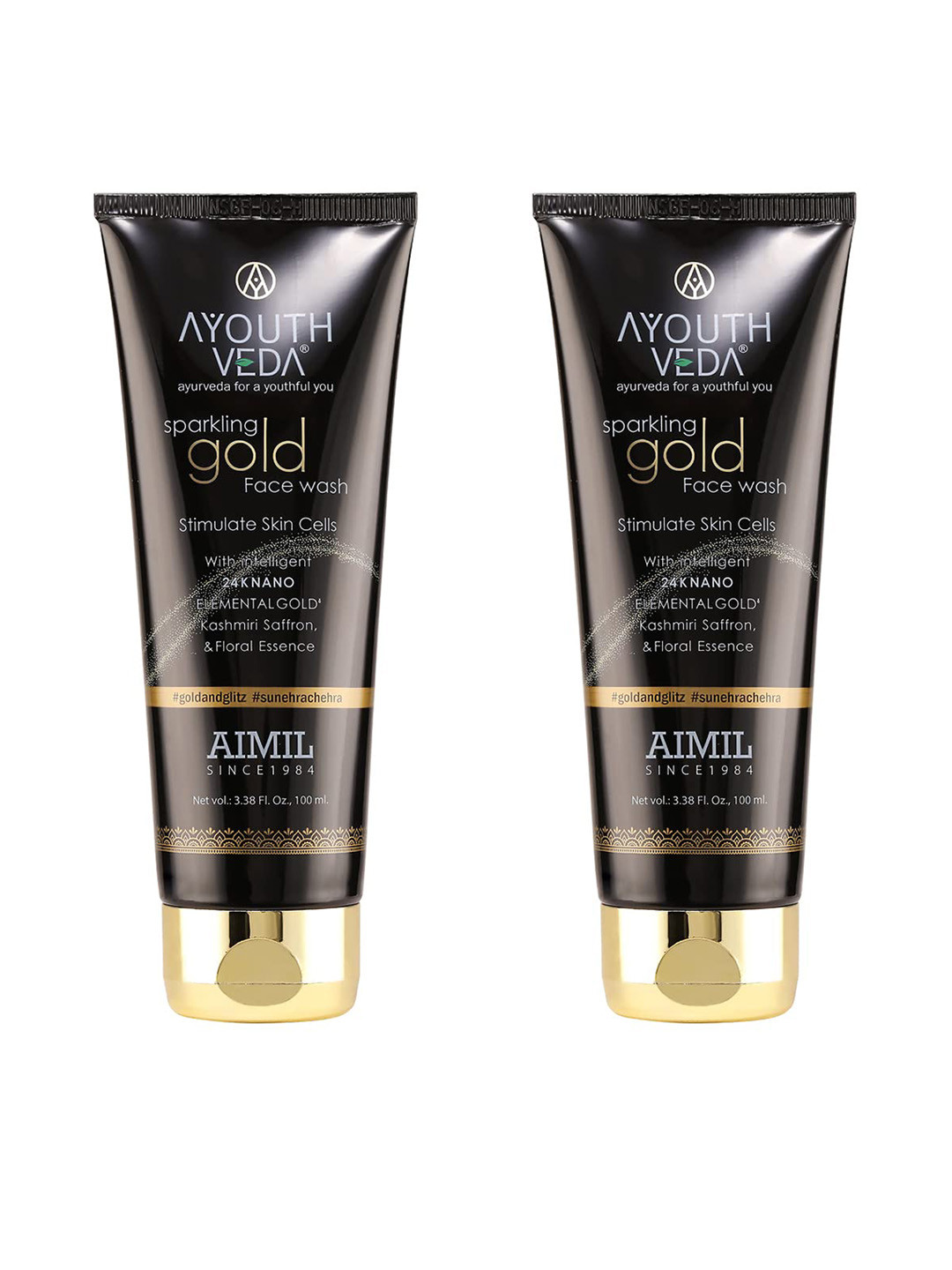 AYOUTHVEDA Set of 2 Sparkling 24K Nano Elemental Gold Face Wash with Saffron - 100 ml each