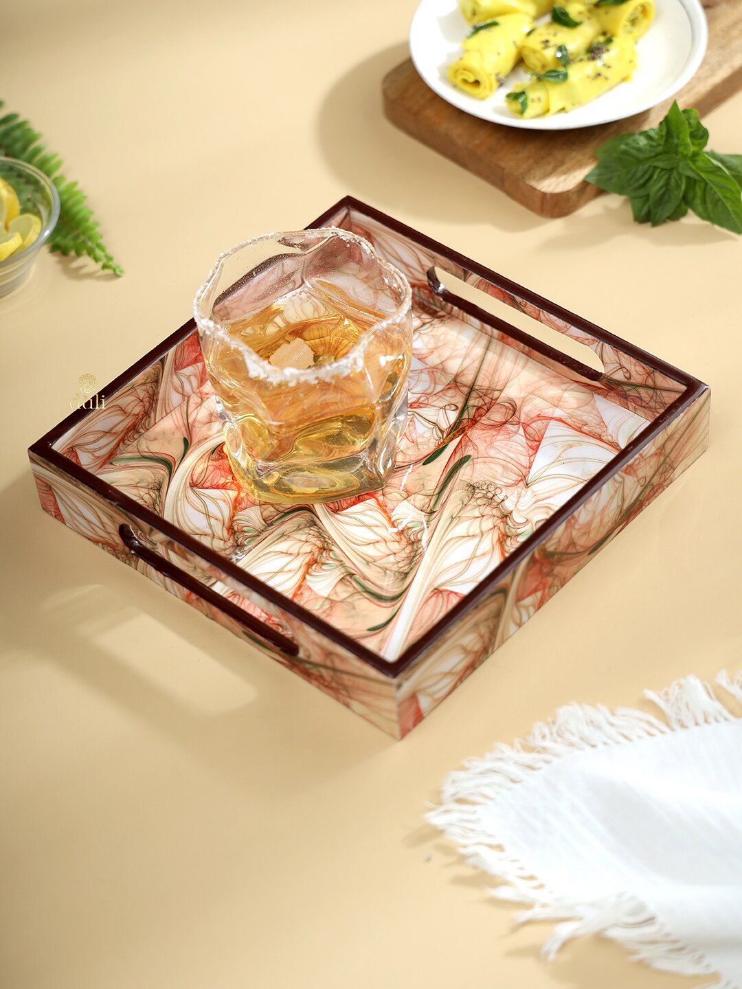DULI Orange-Coloured & Beige Printed Serving Trays