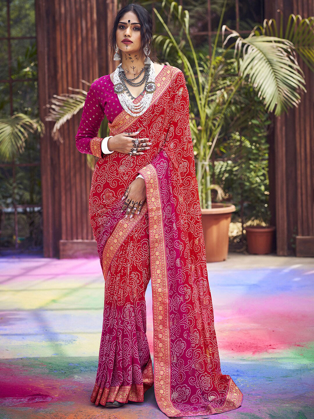 Saree mall Bandhani Printed Pure Georgette  Sarees
