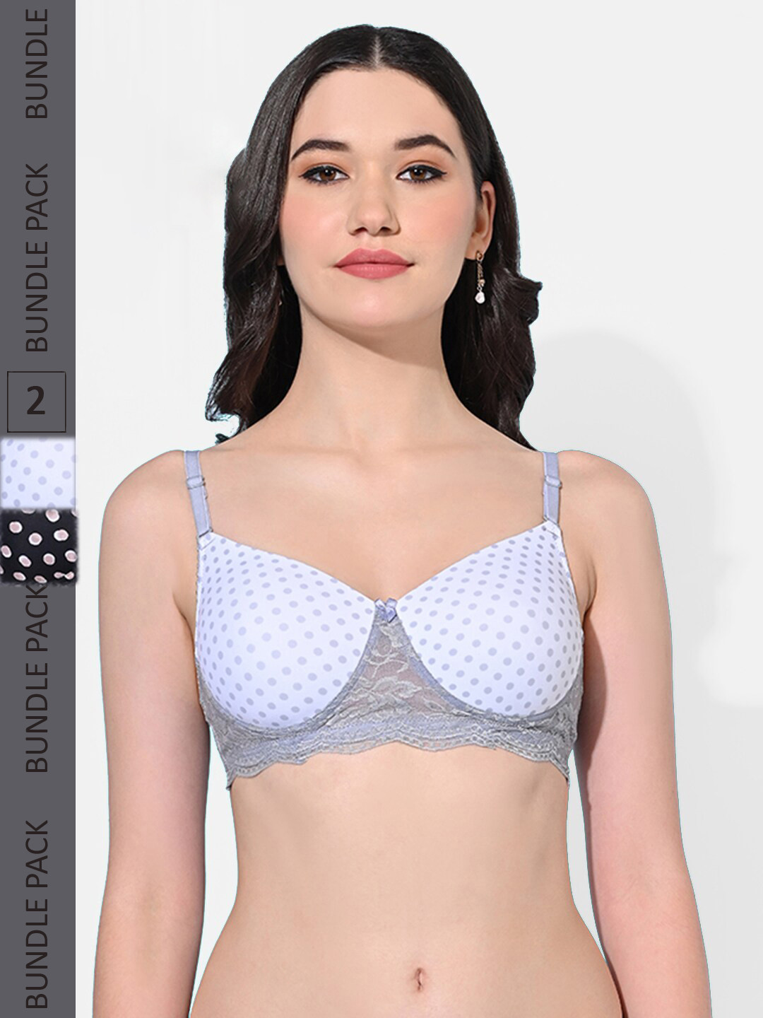 FIMS Pack Of 2 Polka Dot Full Coverage Super Spport Everyday Bra All Day Comfort