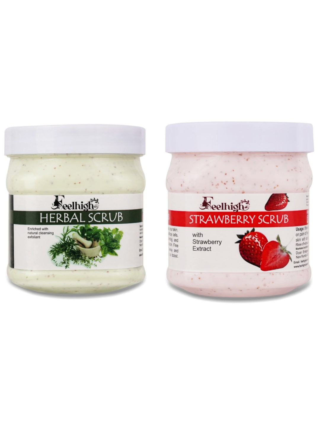 FEELHIGH Set of 2 Herbal & Strawberry Face Scrubs - 500 ml Each