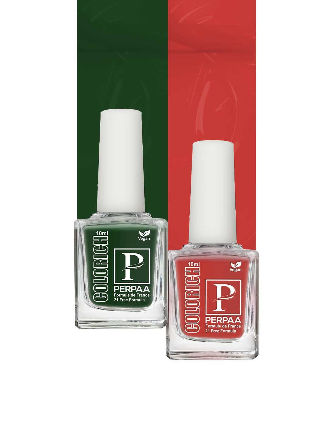 PERPAA Colorich Quick Dry Long Lasting Nail Polishes -10ml Each Bold Red 12 & Army Green14