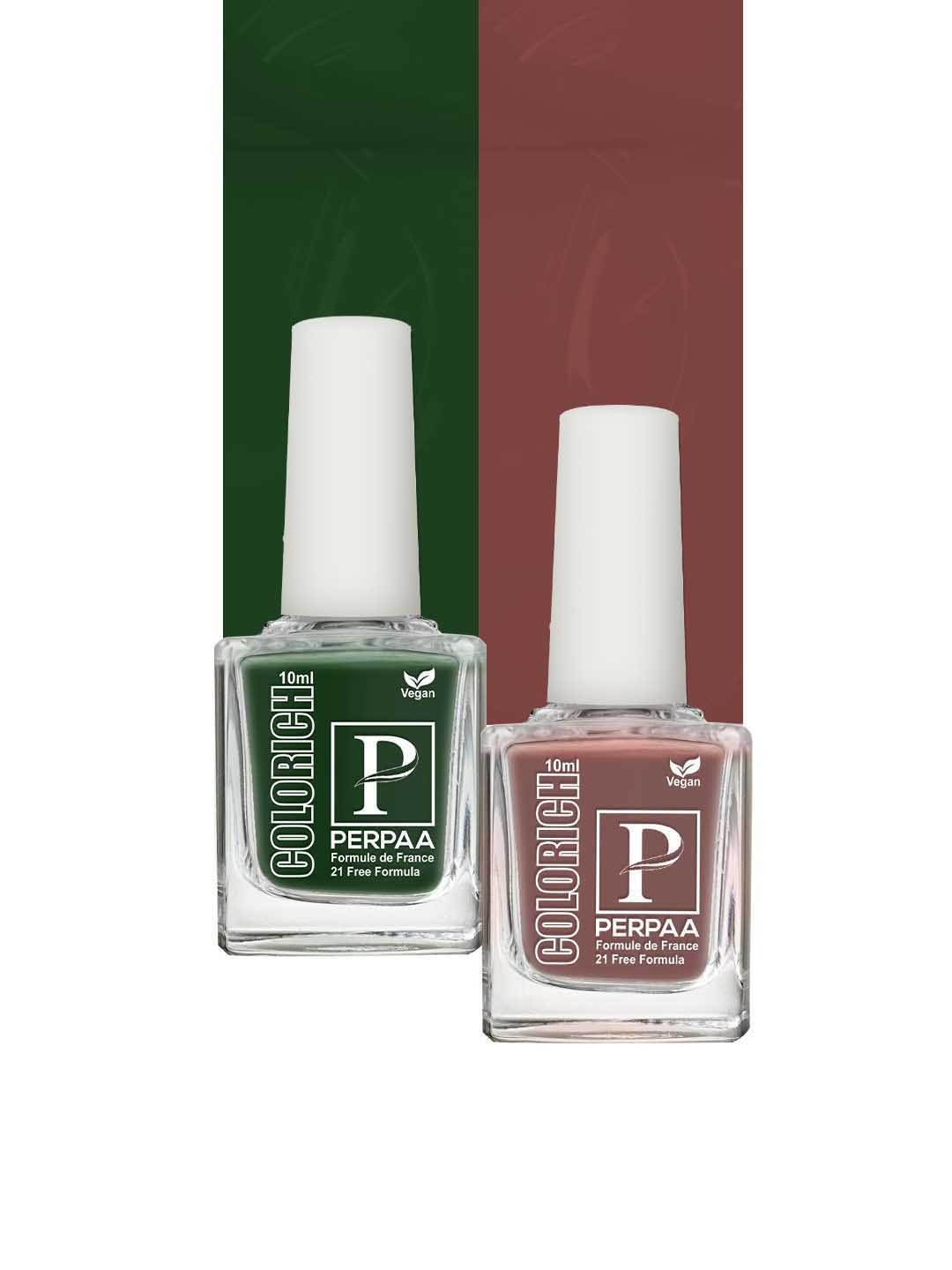 PERPAA Colorich Set Of 2 French Formula Nail Polish-10ml Each-Army Green 14-Coco Brown 16
