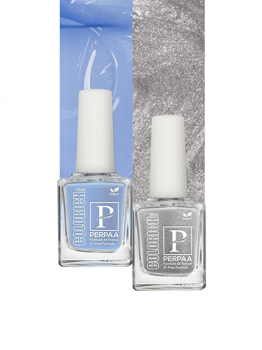 PERPAA Colorich 2 Pcs French Formula Nail Polish-10ml Each-Texture Blue07-Texture Silver09