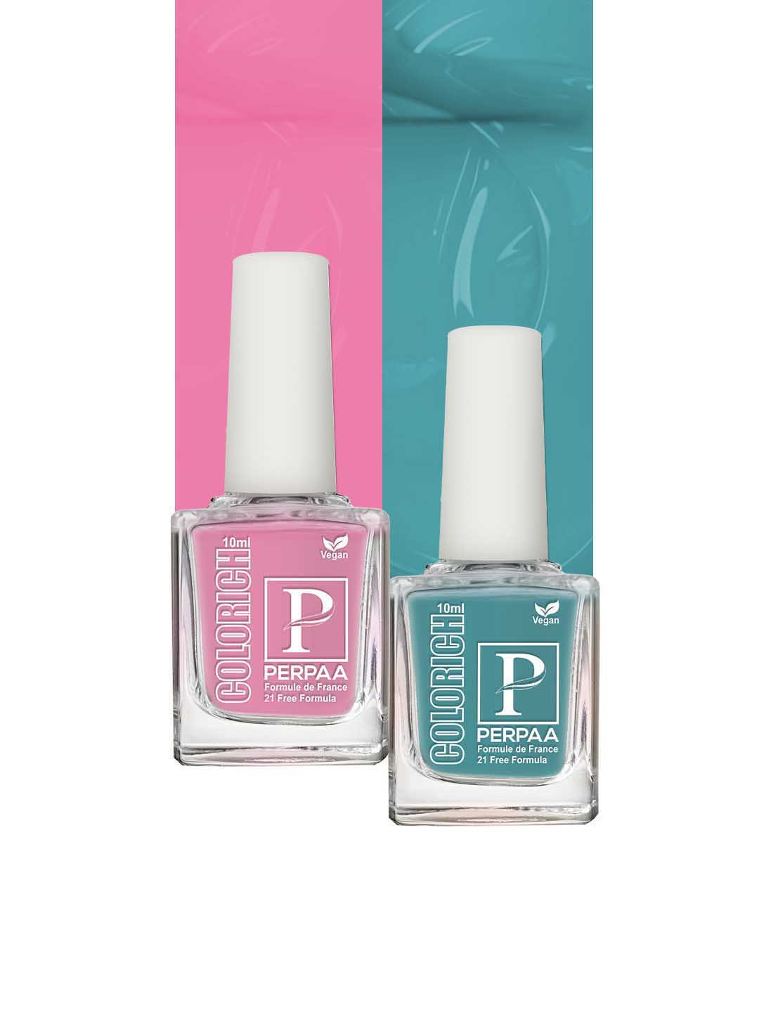 PERPAA Colorich 2 Pcs French Formula Nail Polish-10ml Each-Baby Pink03 - Light Sea Green05